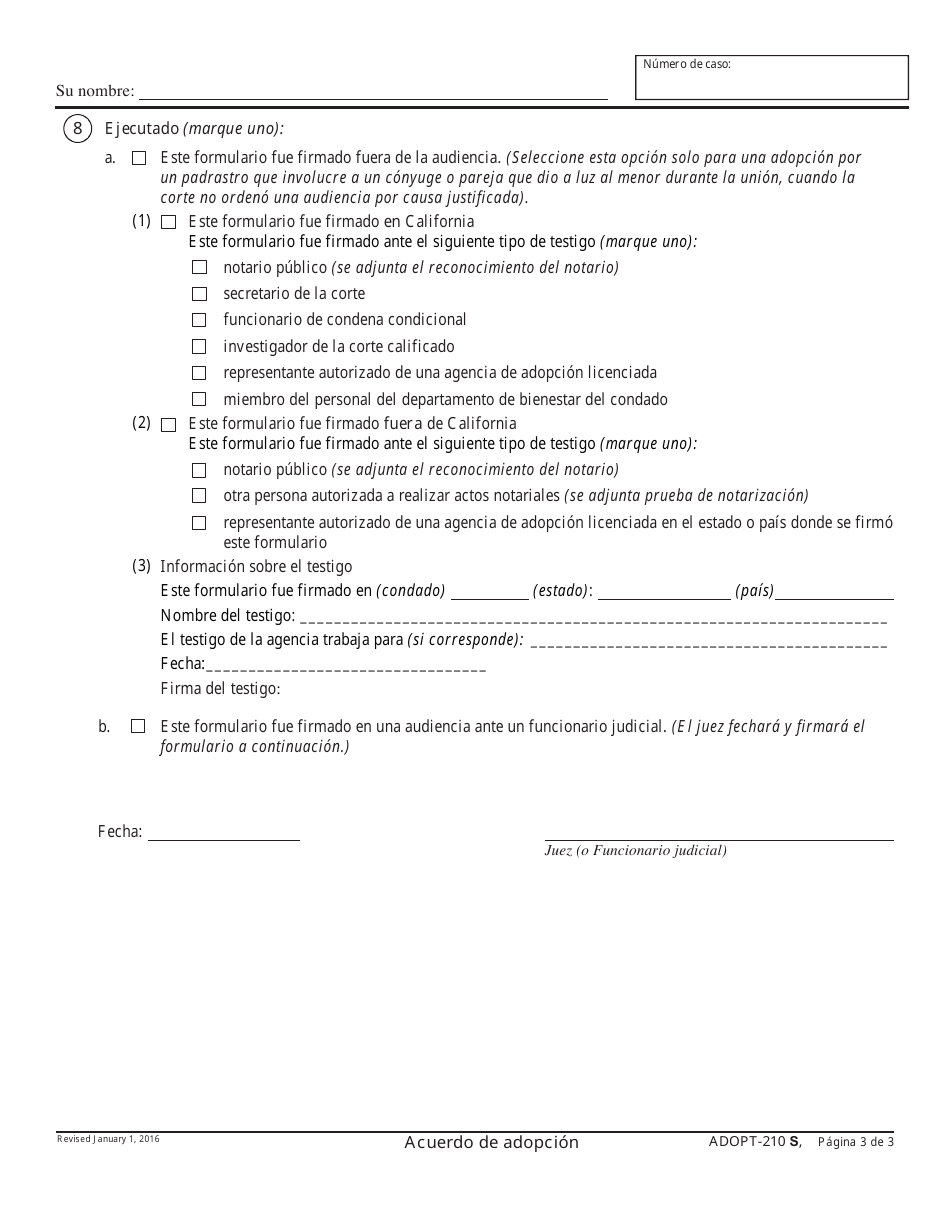 Formulario ADOPT-210 S Acuerdo De Adopcion - California (Spanish), Page 3