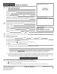 Formulario ADOPT-215 S &quot;Orden De Adopcion&quot; - California (Spanish)