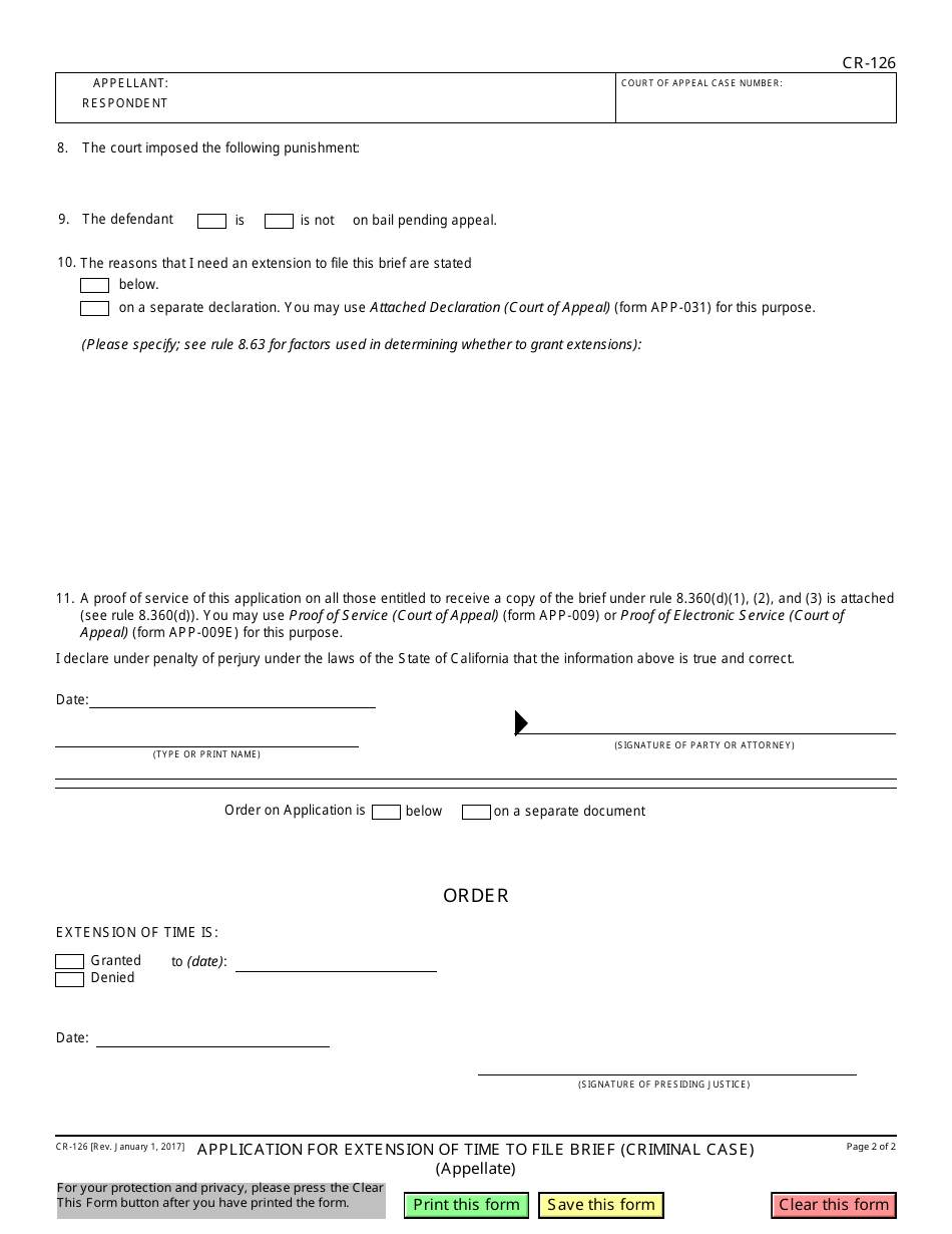 Form CR-126 - Fill Out, Sign Online and Download Fillable PDF ...