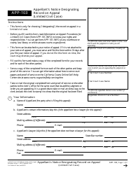 Form APP-103 Appellant&#039;s Notice Designating Record on Appeal (Limited Civil Case) - California