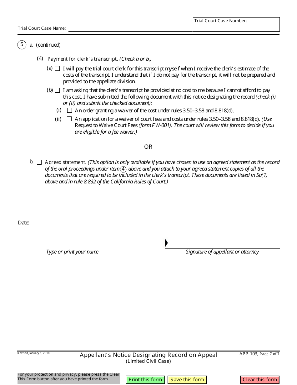 Form APP-103 Appellants Notice Designating Record on Appeal (Limited Civil Case) - California, Page 7