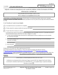 Formulario DV-901 S &quot;Adjunto: Orden De Transferencia De Cuenta De Telefono Celular (Formulario Dv-900)&quot; - California (Spanish)