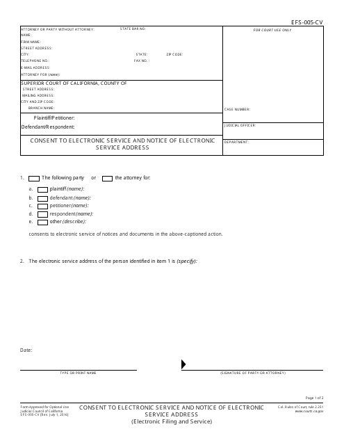 Form EFS-005-CV Printable Pdf