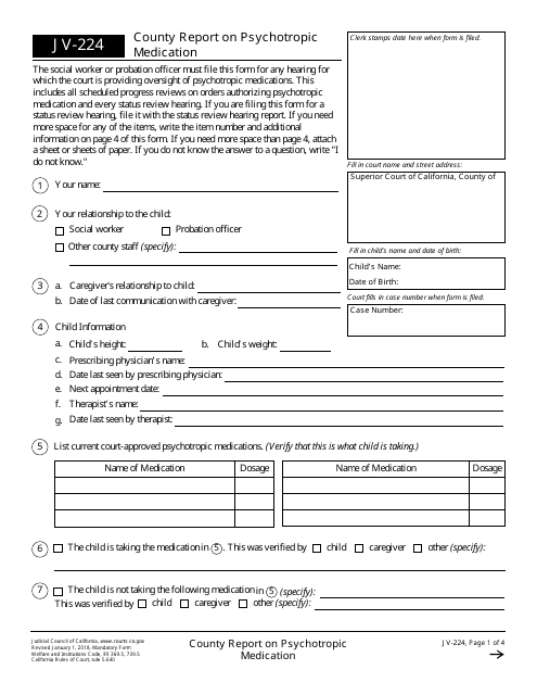 Form JV-224  Printable Pdf