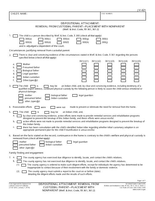 Form JV-421  Printable Pdf