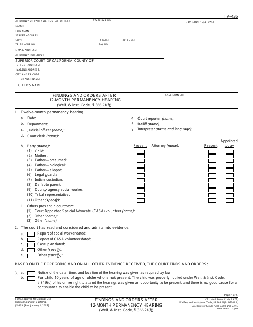 Form JV-435  Printable Pdf