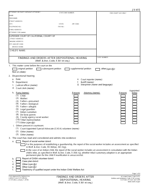 Form JV-415  Printable Pdf