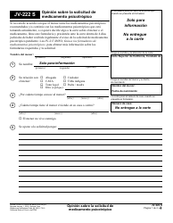 Document preview: Formulario JV-222 S Opinion Sobre La Solicitud De Medicamento Psicotropico - California (Spanish)
