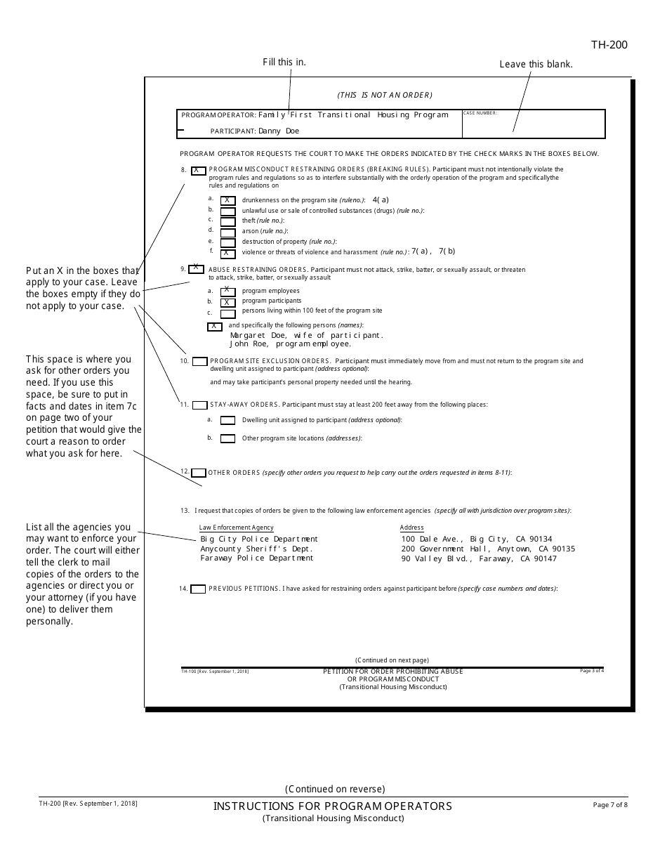 Instructions for Form TH-100 Petition for Order Prohibiting Abuse or Program Misconduct - California, Page 7