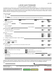 Form JURY-003 &quot;Juror Questionnaire&quot; - California