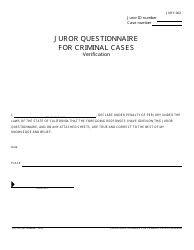 Form JURY-002 Juror Questionnaire for Criminal Cases - California, Page 16