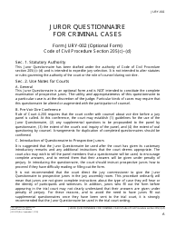 Form JURY-002 Juror Questionnaire for Criminal Cases - California