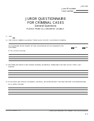 Form JURY-002 &quot;Juror Questionnaire for Criminal Cases&quot; - California, Page 3