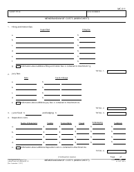 Form MC-011 Memorandum of Costs (Worksheet) - California
