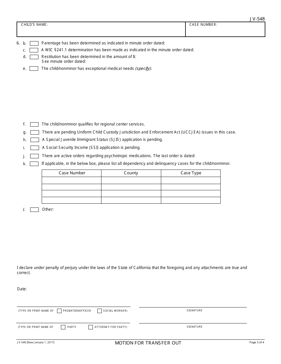 Form JV-548 Motion for Transfer out - California, Page 3