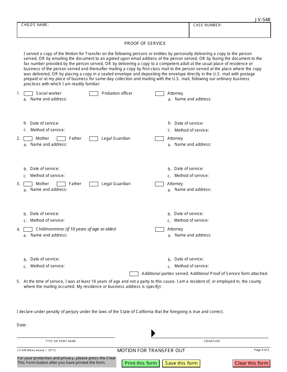 Form JV-548 Motion for Transfer out - California, Page 4