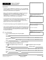Document preview: Form CR-132 Notice of Appeal (Misdemeanor) - California