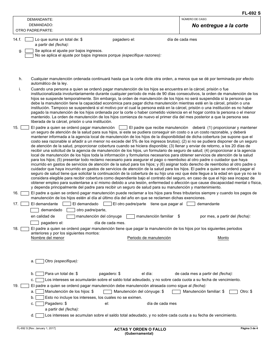 Formulario FL-692 S Actas Y Orden O Fallo - California (Spanish), Page 3