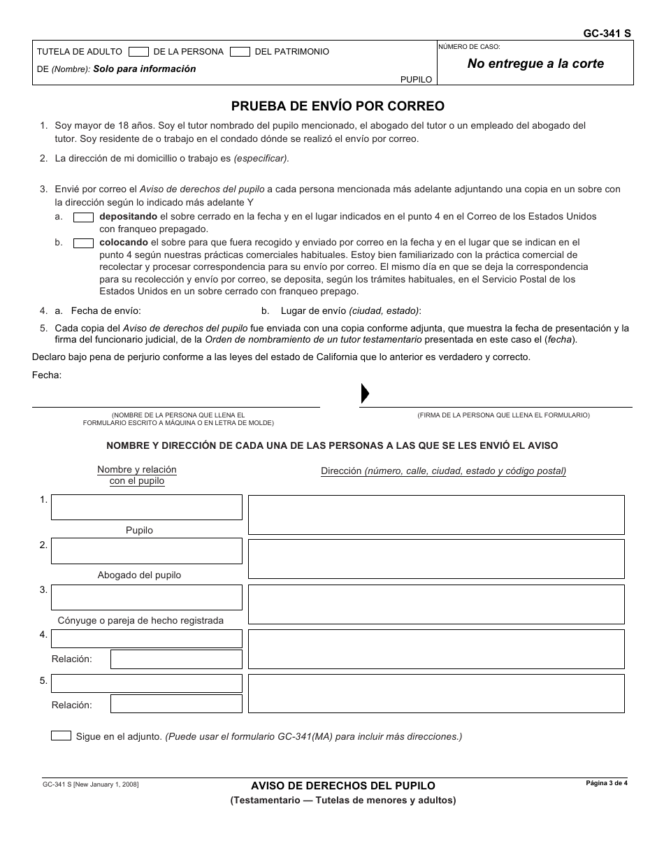 Formulario GC-341 S Aviso De Derechos Del Pupilo - California (Spanish), Page 3