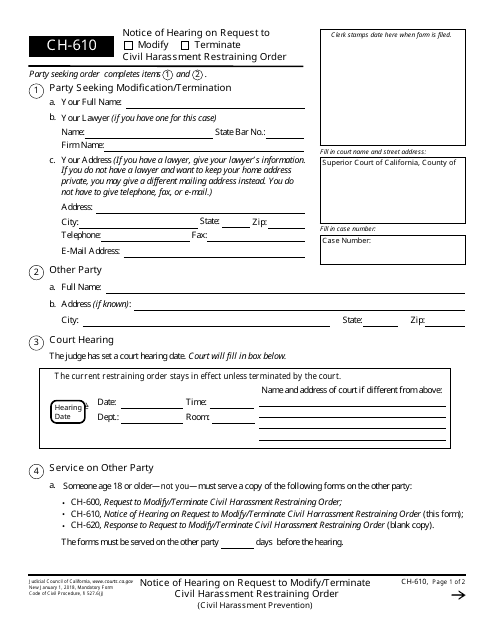 Form CH-610  Printable Pdf