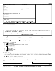 Document preview: Form JV-625 Notice of Hearing " Juvenile Delinquency Proceeding - California