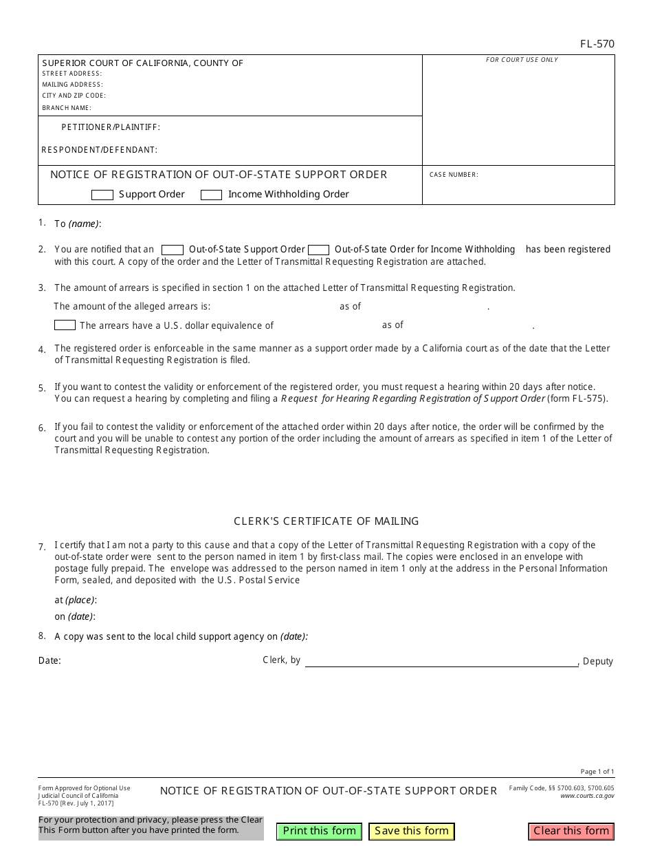 Form FL570 Download Fillable PDF or Fill Online Notice of