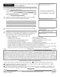 Document preview: Formulario FW-005 S Aviso: Exencion De Cuotas De La Corte (Corte Superior) - California (Spanish)