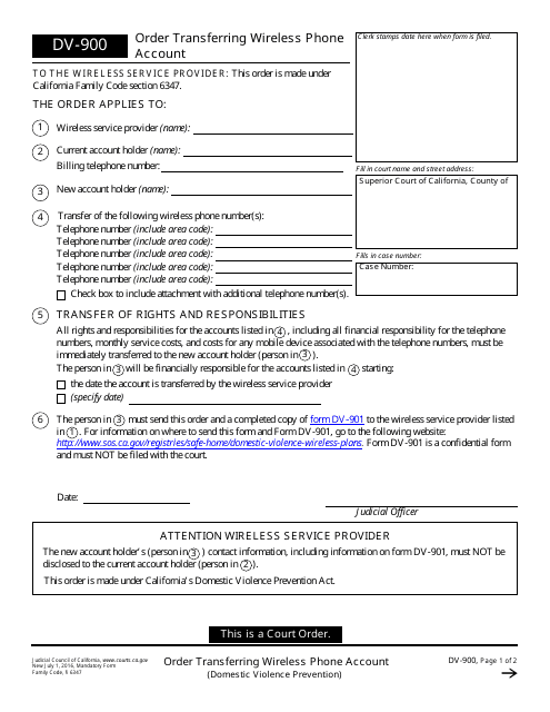 Form DV-900  Printable Pdf