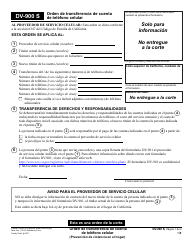 Formulario DV-900 S Orden De Transferencia De Cuenta De Telefono Celular - California (Spanish)