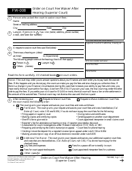 Document preview: Form FW-008 Order on Court Fee Waiver After Hearing - California
