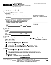 Form SV-630 Order on Request to Modify/Terminate Private Postsecondary School Violence Restraining Order - California