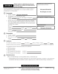 Document preview: Formulario GV-630 S Orden Sobre La Solicitud Para Dar Por Terminada Una Orden De Restriccion De Armas De Fuego - California (Spanish)