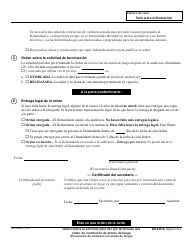 Formulario GV-630 S Orden Sobre La Solicitud Para Dar Por Terminada Una Orden De Restriccion De Armas De Fuego - California (Spanish), Page 2