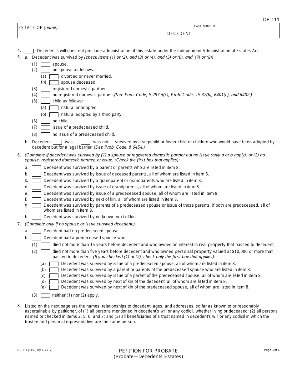 Form DE-111 - Fill Out, Sign Online And Download Fillable PDF ...