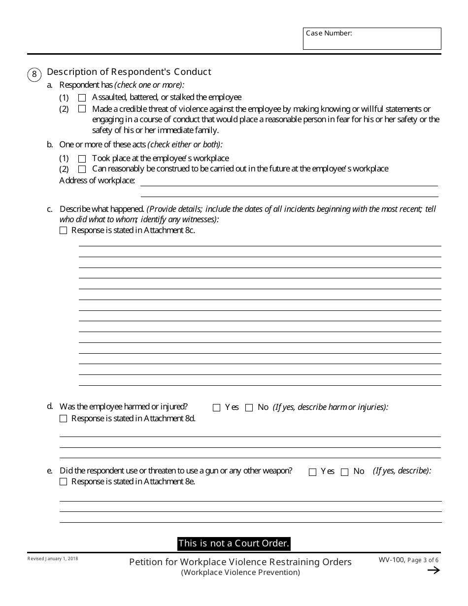 Form WV-100 Petition for Workplace Violence Restraining Orders - California, Page 3