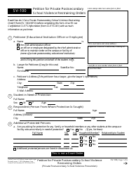 Document preview: Form SV-100 Petition for Private Postsecondary School Violence Restraining Orders - California