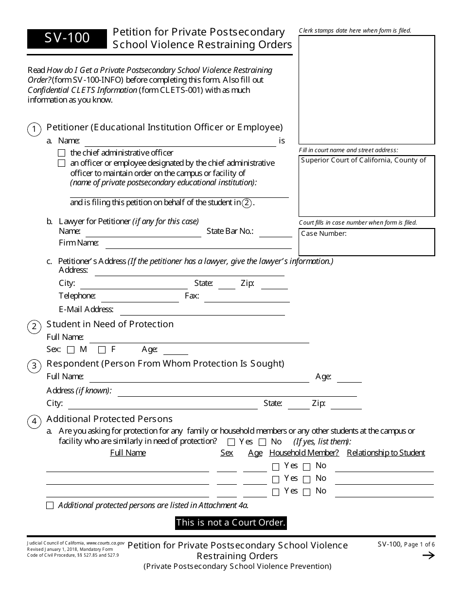 Form SV-100 - Fill Out, Sign Online and Download Fillable PDF ...