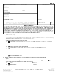 Document preview: Form BMD-003 Petition to Establish Fact, Date, and Place of Death - California