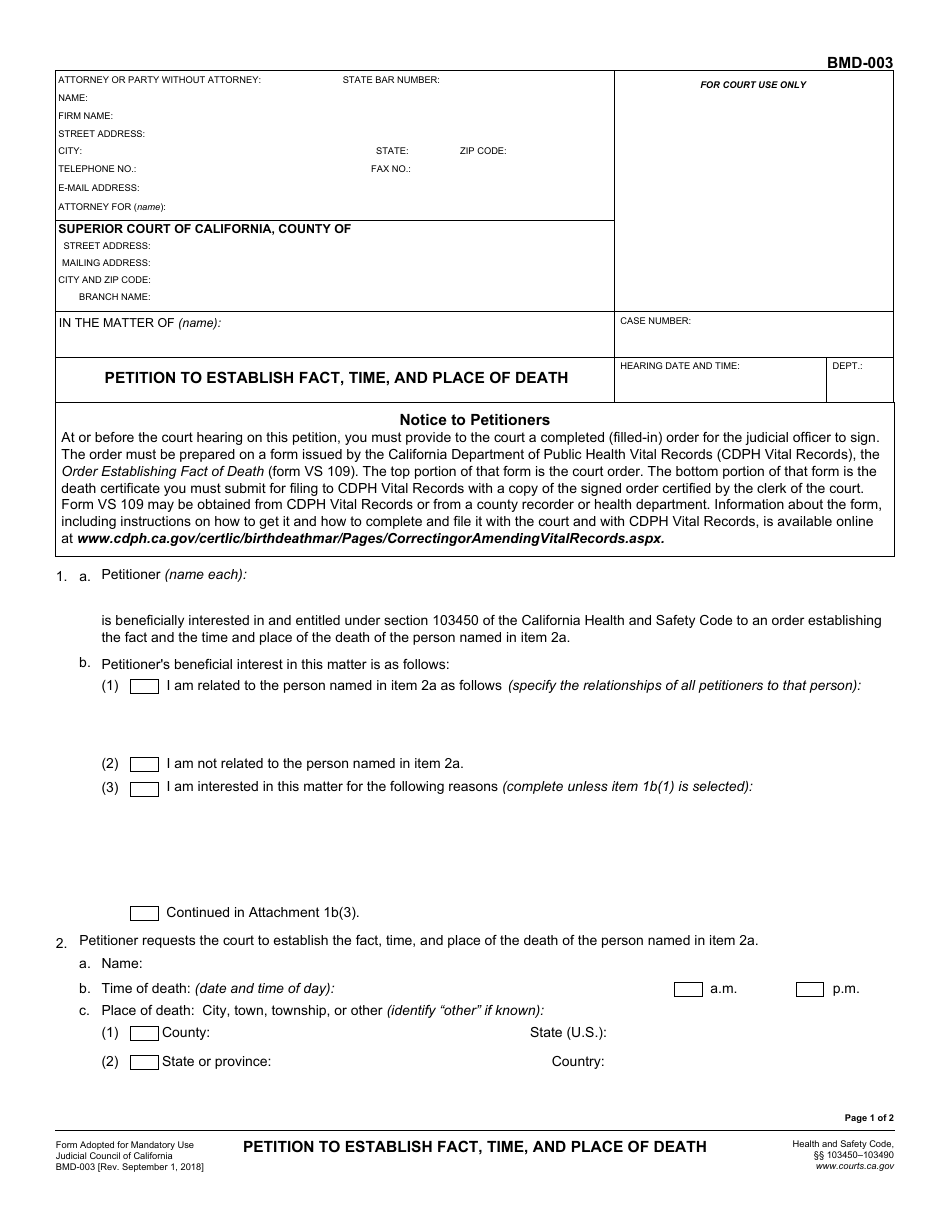 Form BMD003 Fill Out, Sign Online and Download Fillable PDF