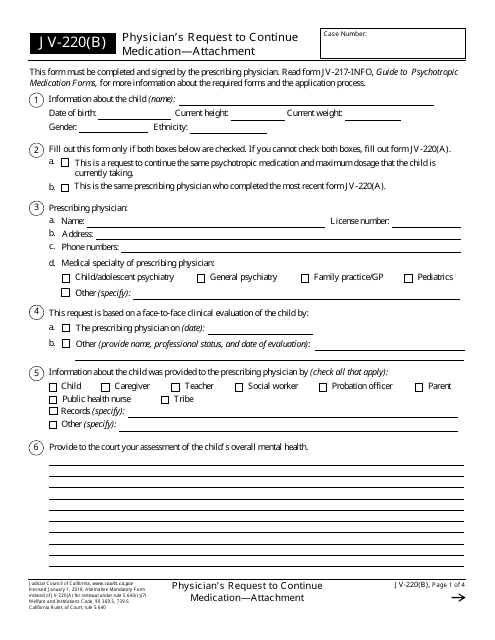 Form JV-220(B) Printable Pdf