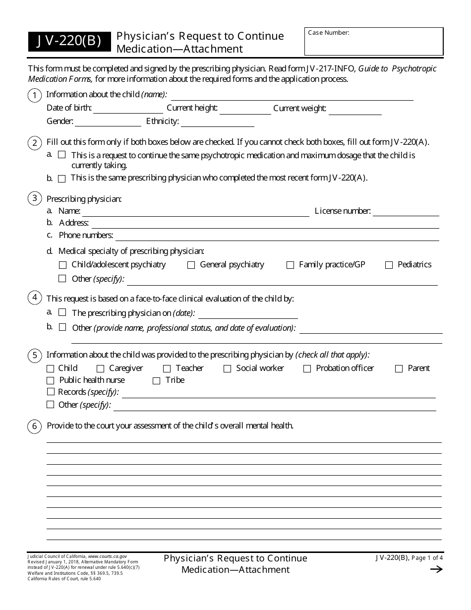 Form JV-220(B) - Fill Out, Sign Online and Download Fillable PDF ...