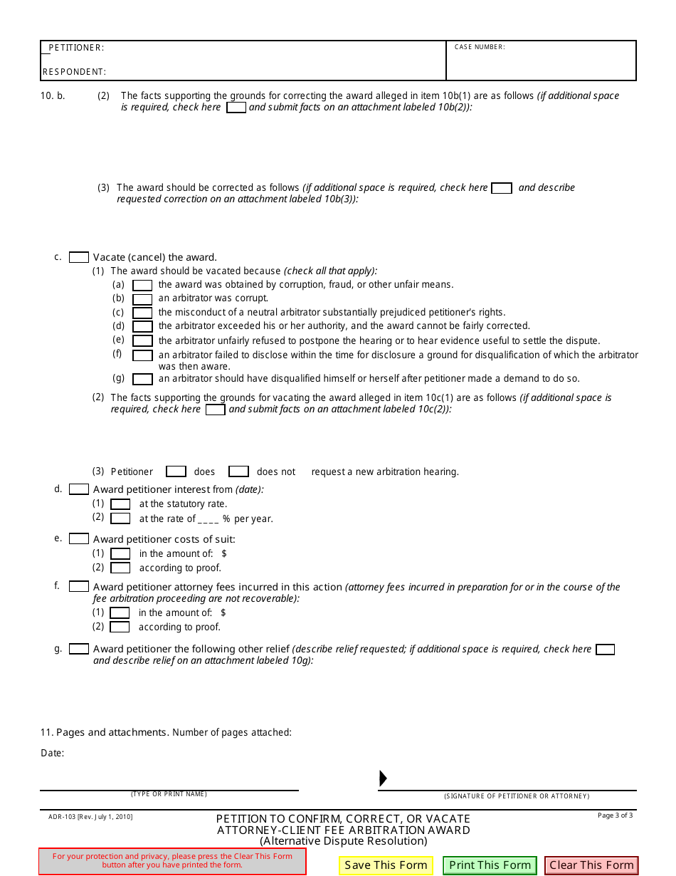 Form ADR-103 Download Fillable PDF or Fill Online Petition to Confirm ...