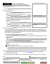 Document preview: Form DV-805 Proof of Enrollment for Batterer Intervention Program - California