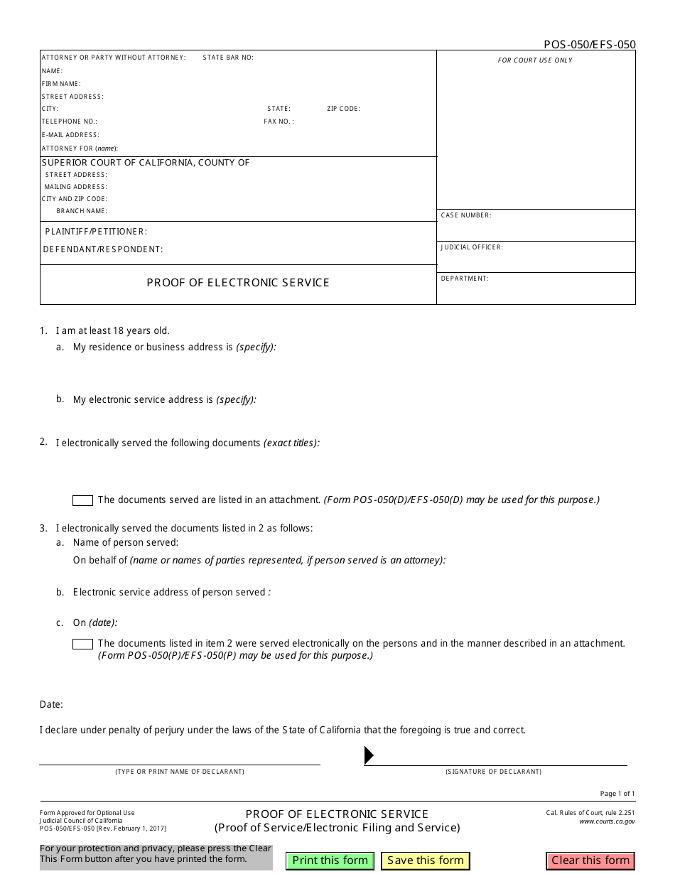 california proof of electronic service form