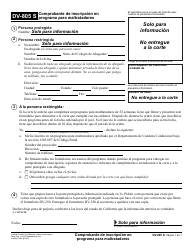 Formulario DV-805 S &quot;Comprobante De Inscripcion En Programa Para Maltratadores&quot; - California (Spanish)