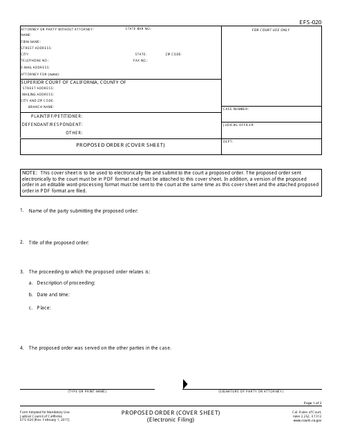 Form EFS-020  Printable Pdf