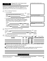 Document preview: Form CH-100 Request for Civil Harassment Restraining Orders - California