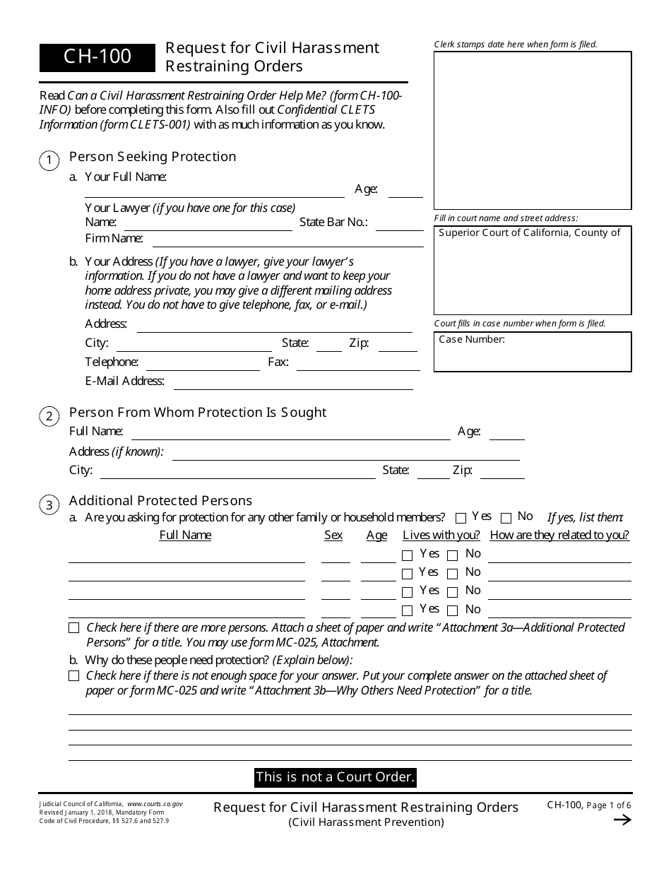 Form CH100 Download Fillable PDF or Fill Online Request for Civil