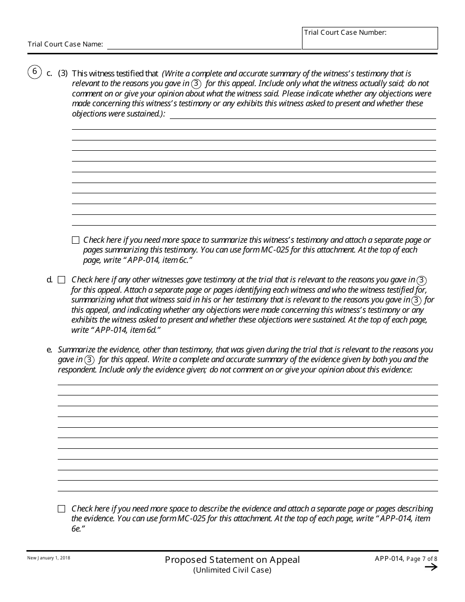 Form APP-014 Proposed Statement on Appeal (Unlimited Civil Case) - California, Page 7