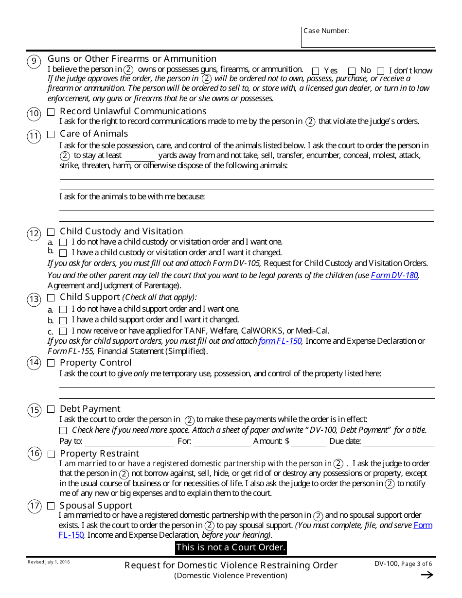 Form DV-100 Request for Domestic Violence Restraining Order - California, Page 3